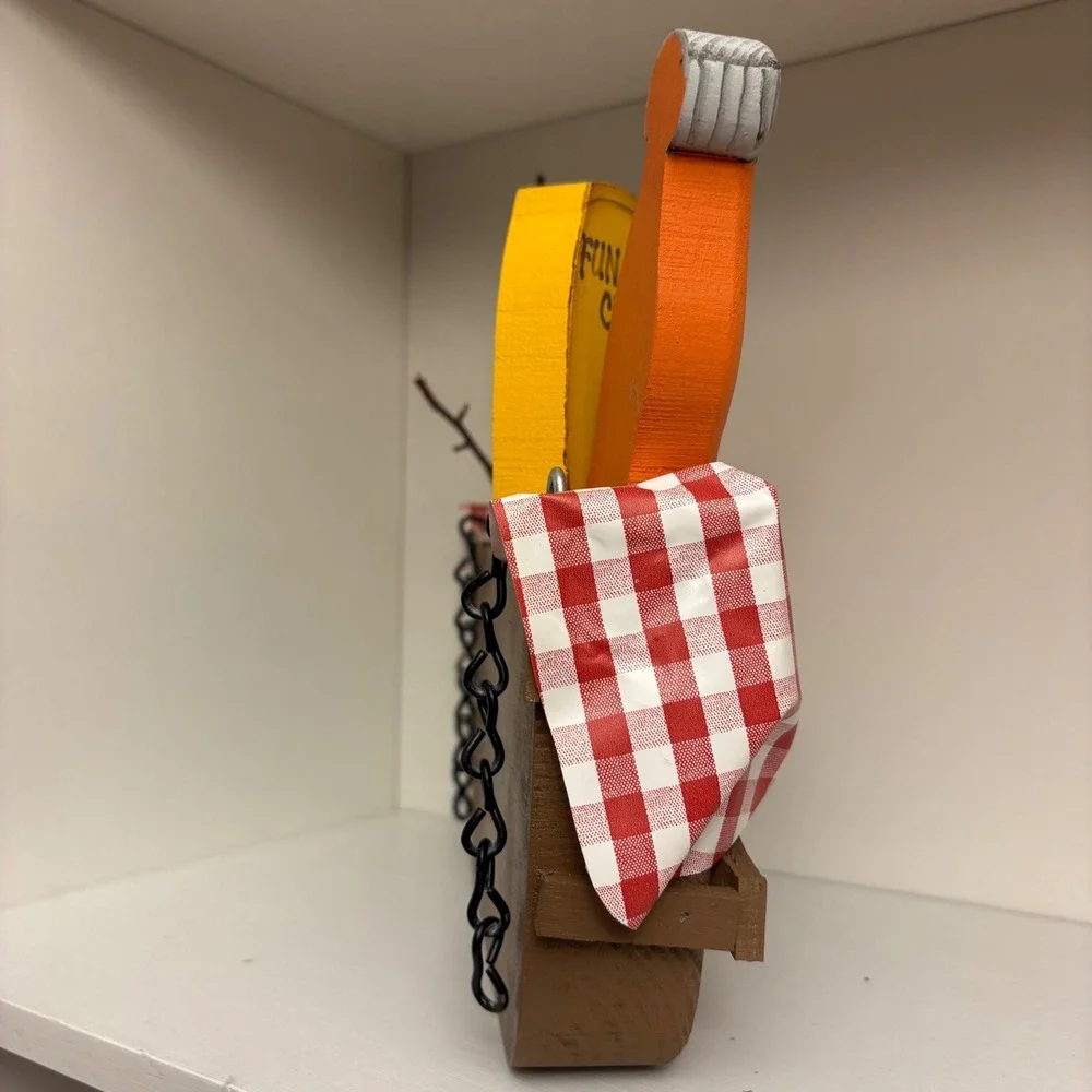 The Pepper Tree Connection Wooden Picnic Basket Folk Art Decor Summer Display